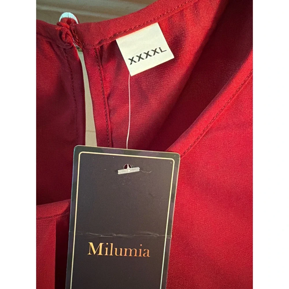 Milumia Womens Red Pleated Round Neck Cap Sleeve Blouse Top Plus Size 4XL NWT - Picture 2 of 6